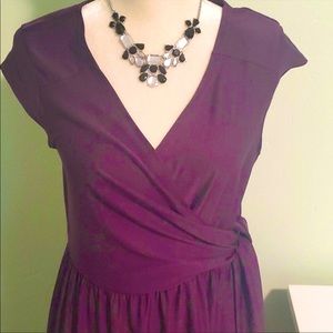 SIGNATURE COLLECTION Eggplant/Purple Fit & Flare Short Sleeve Dress, Medium